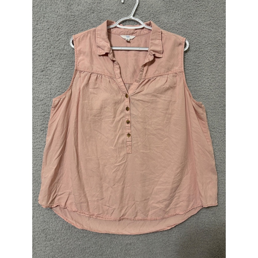 Blush Pink Lyocell Sleeveless Button Blouse Plus Size XXL Layering